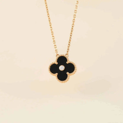 [Aurelle Style]CLOVER 15MM DIAMOND ONYX NECKLACE