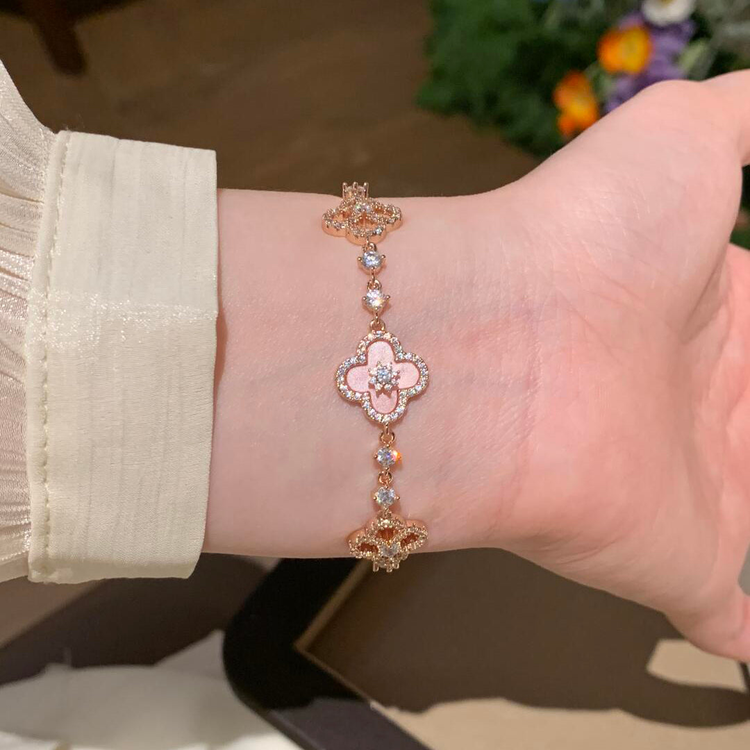 [Aurelle Style]CLOVER 5 MOTIF PINK BLUE RED WHITE BRACELET