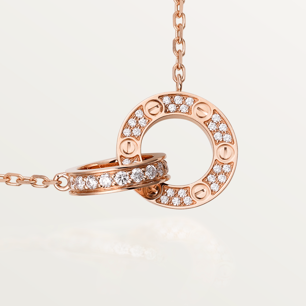 [Aurelle Style]LOVE 7.6MM NECKLACE ROSE GOLD AND SILVER  FULL DIAMOND