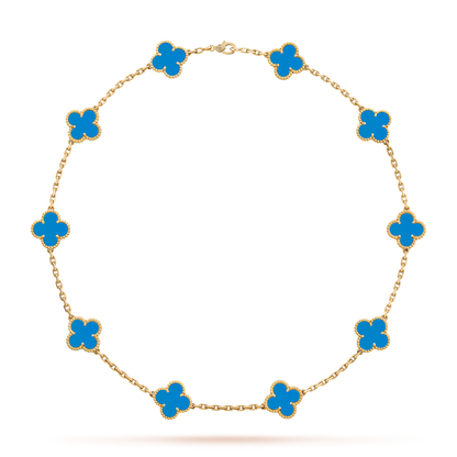 [Aurelle Style]CLOVER 10 MOTIFS BLUE AGATE NECKLACE