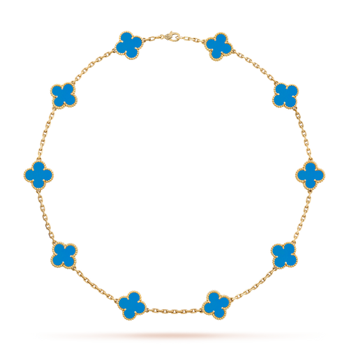[Aurelle Style]CLOVER 10 MOTIFS BLUE AGATE NECKLACE