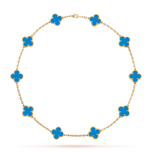 [Aurelle Style]CLOVER 10 MOTIFS BLUE AGATE NECKLACE