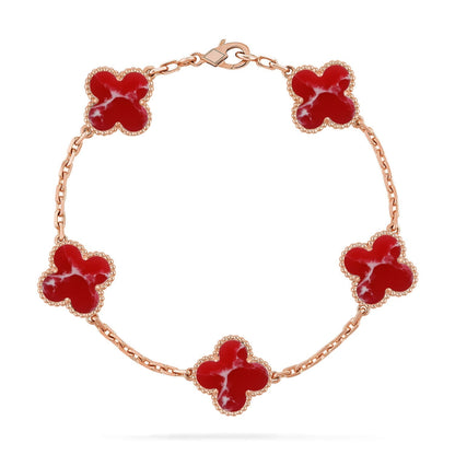 [Aurelle Style]CLOVER 5 MOTIF RED PATTERN BRACELET COLLECTION