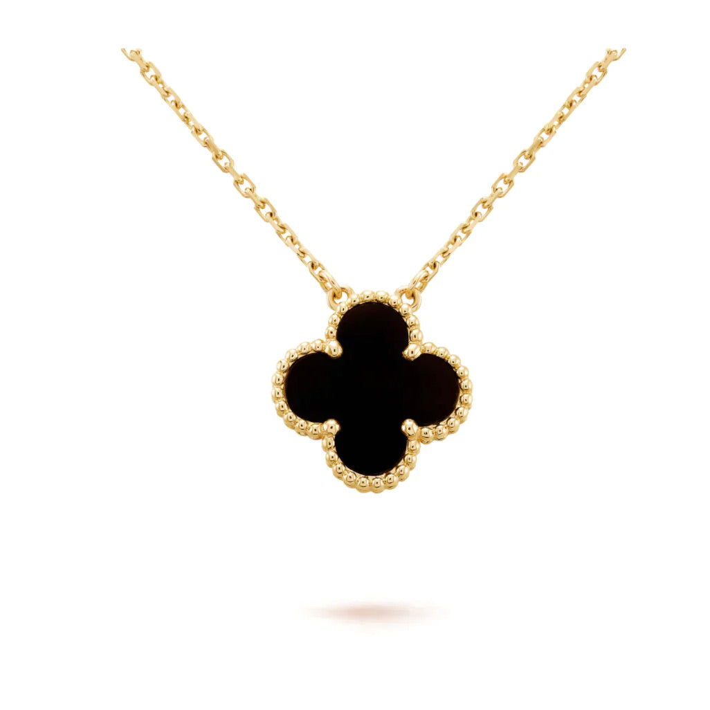 [Aurelle Style]CLOVER 15MM BLACK ONYX SINGLE FLOWER NECKLACE