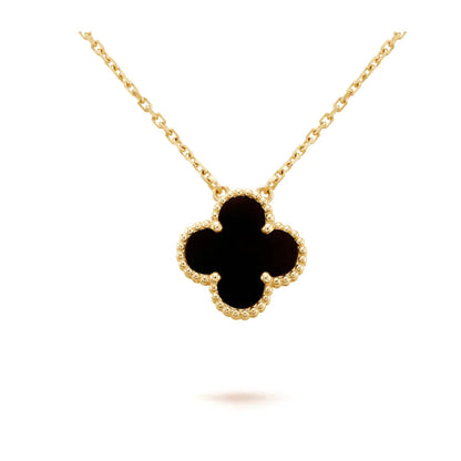 [Aurelle Style]CLOVER 15MM BLACK ONYX SINGLE FLOWER NECKLACE