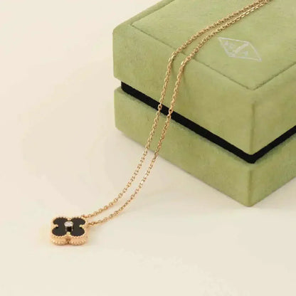 [Aurelle Style]CLOVER 15MM DIAMOND ONYX NECKLACE