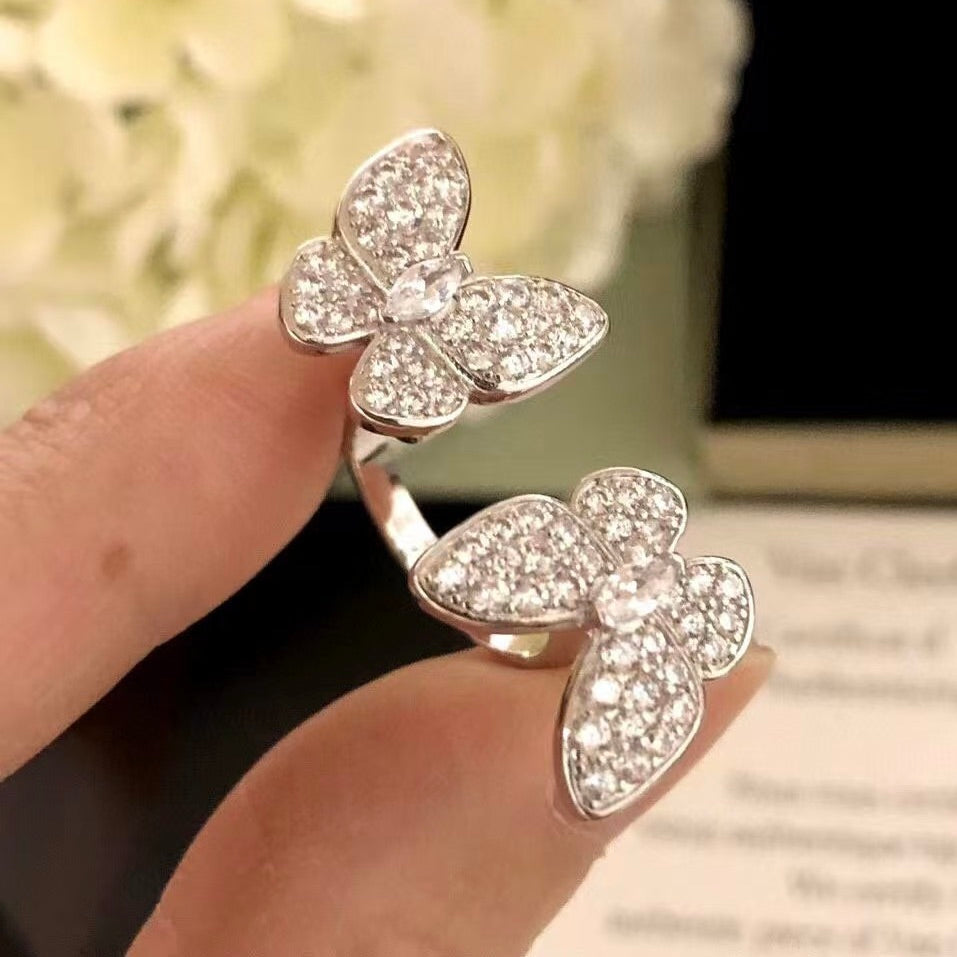 [Aurelle Style]TWIN SILVER BUTTERFLY DIAMOND RING