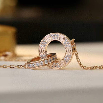 [Aurelle Style]LOVE 7.6MM NECKLACE ROSE GOLD AND SILVER  FULL DIAMOND