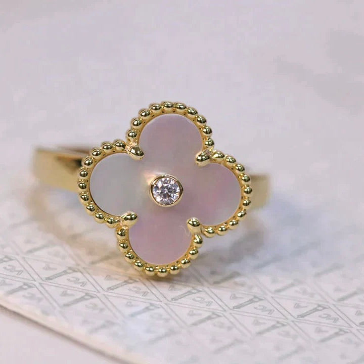 [Aurelle Style]CLOVER PINK MOP RING GOLD DIAMOND