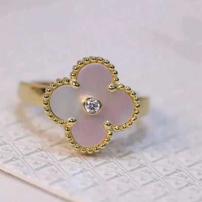 [Aurelle Style]CLOVER PINK MOP RING GOLD DIAMOND