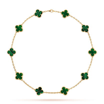 [Aurelle Style]CLOVER 10 MOTIFS MALACHITE NECKLACE