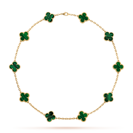 [Aurelle Style]CLOVER 10 MOTIFS MALACHITE NECKLACE