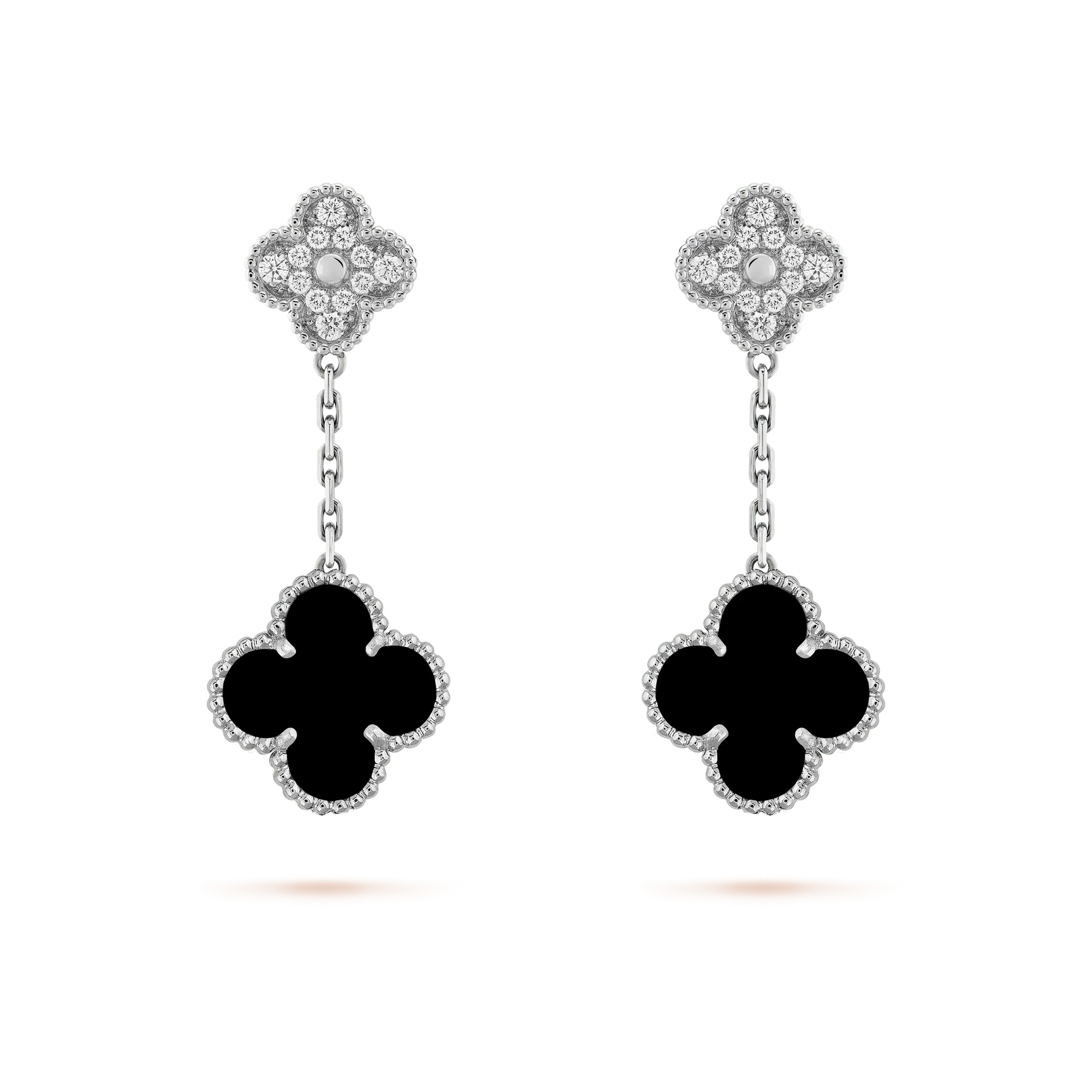 [TOP]CLOVER 2 MOTIFS  DIAMOND ONYX EARRINGS SILVER