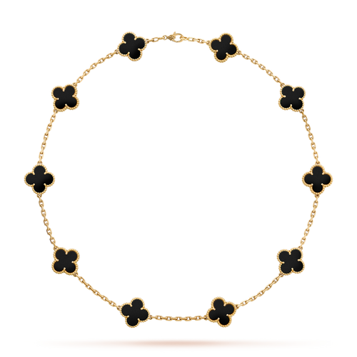 [Aurelle Style]CLOVER 10 MOTIFS ONYX NECKLACE