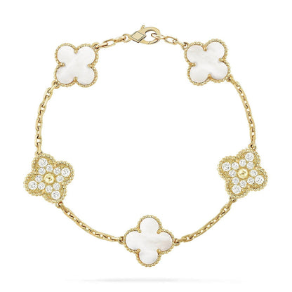 [Aurelle Style]CLOVER WHITE PEARL MOP 5 MOTIF BRACELET COLLECTION