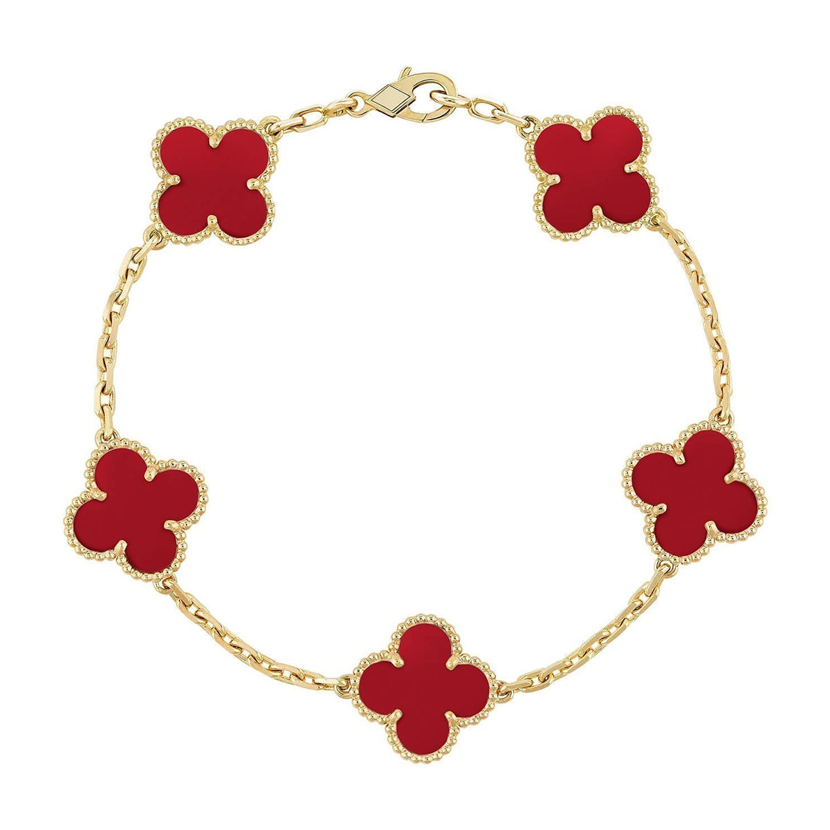 [Aurelle Style] CLOVER 5 MOTIF RED CORNELIAN BRACELET COLLECTION