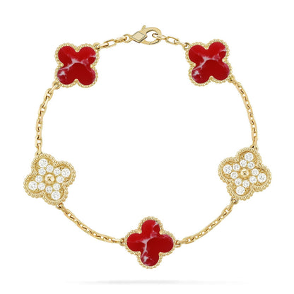 [Aurelle Style]CLOVER 5 MOTIF RED PATTERN BRACELET COLLECTION