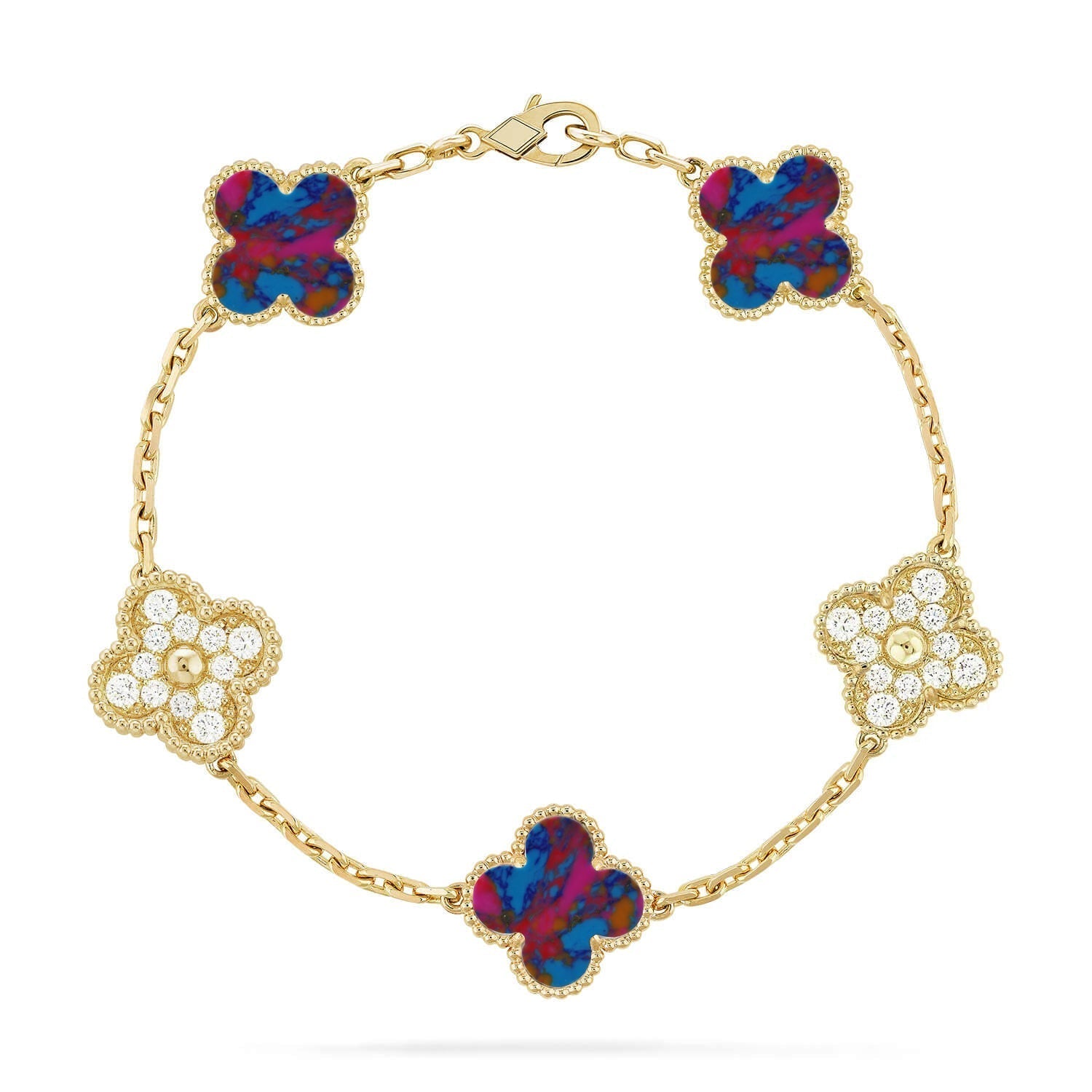 [Aurelle Style]CLOVER 5 MOTIF COLOR GEMSTONES BRACELET COLLECTION