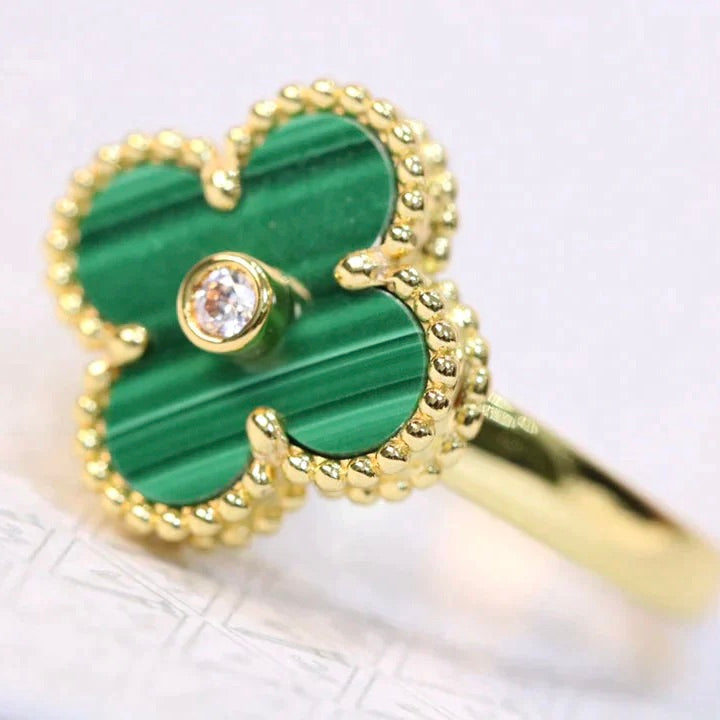 [Aurelle Style]CLOVER MALACHITE RING GOLD DIAMOND