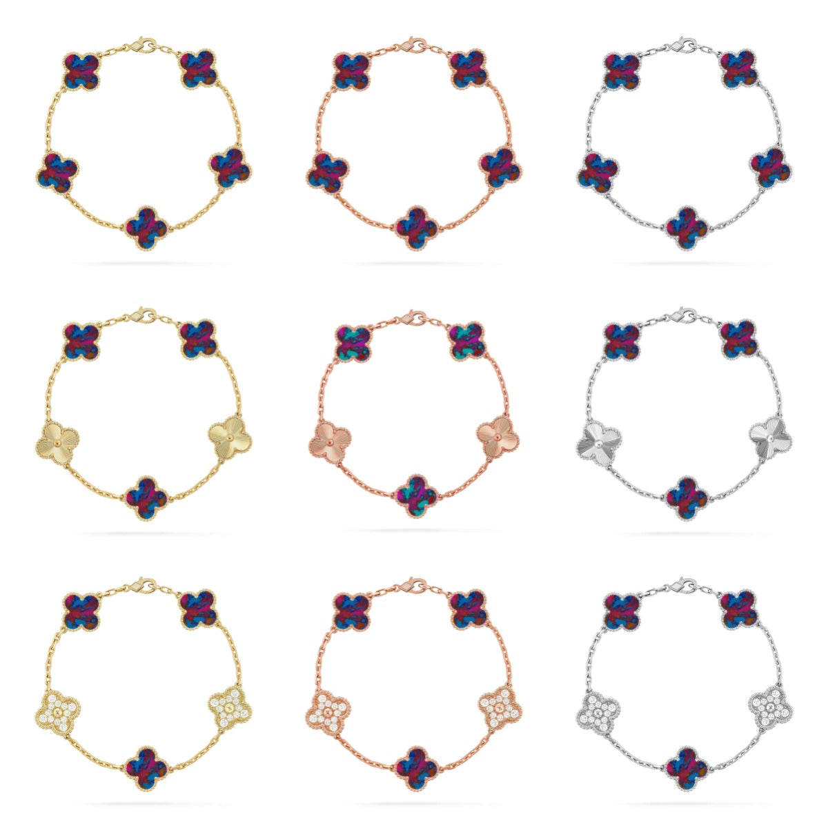 [Aurelle Style]CLOVER 5 MOTIF COLOR GEMSTONES BRACELET COLLECTION
