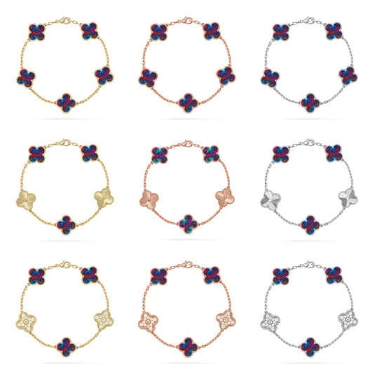 [Aurelle Style]CLOVER 5 MOTIF COLOR GEMSTONES BRACELET COLLECTION