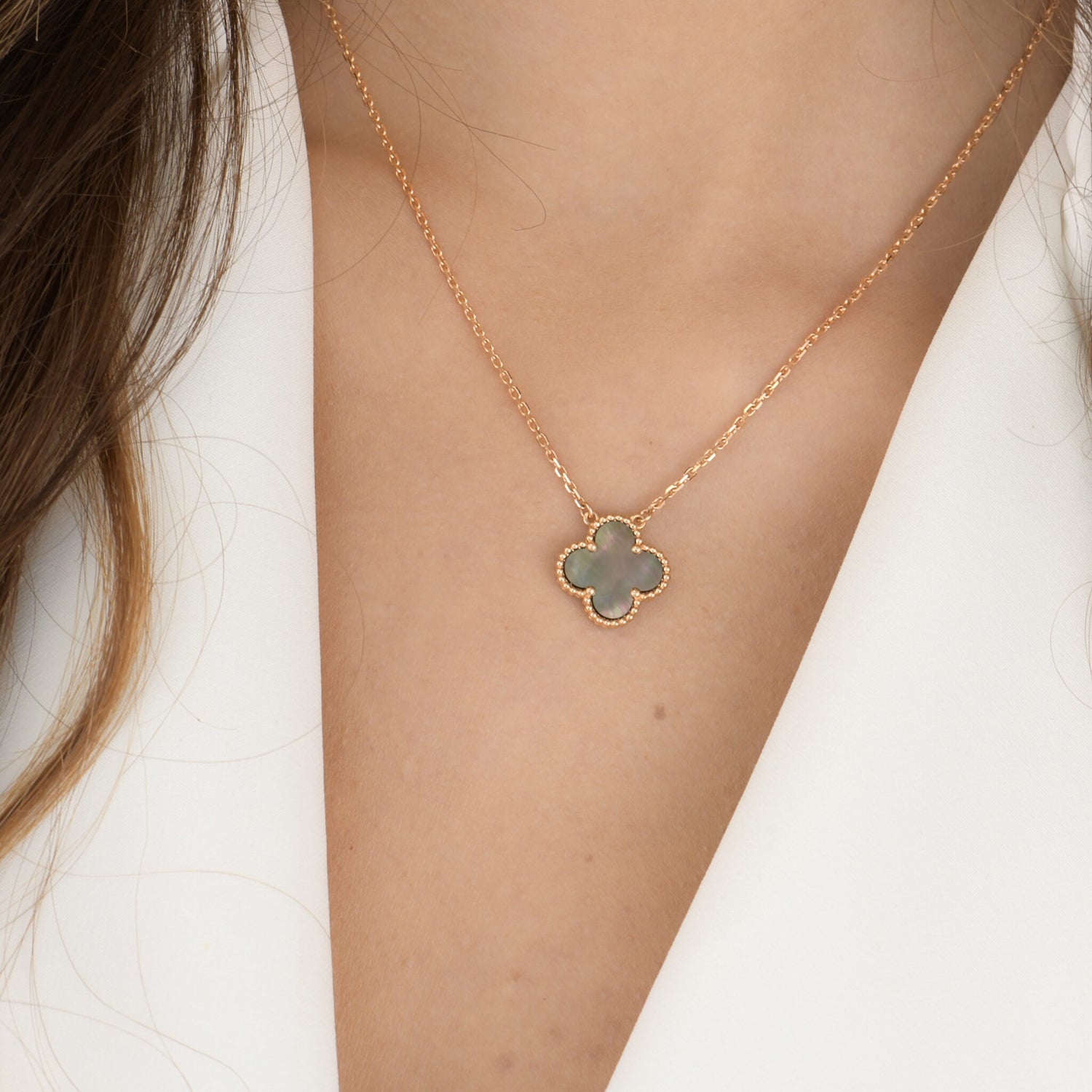 [Aurelle Style]CLOVER 15MM  GRAY MOTHER OF PEARL NECKLACE