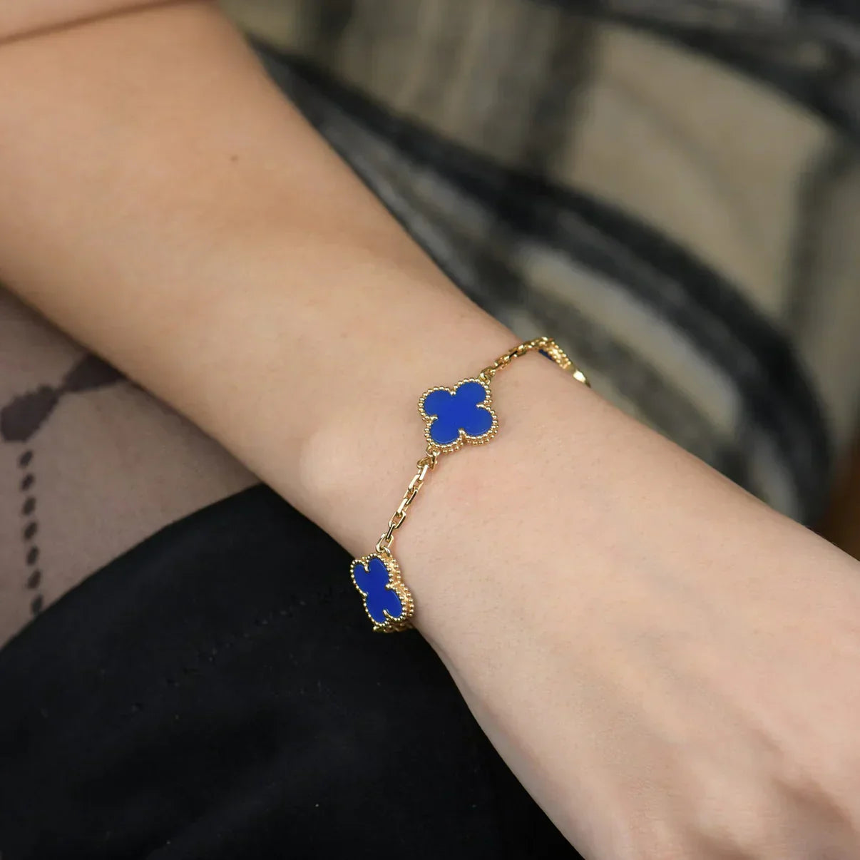 [Aurelle Style] CLOVER 5 MOTIF BLUE AGATE BRACELET COLLECTION