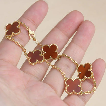 [Aurelle Style] CLOVER 5 MOTIF RED CORNELIAN BRACELET COLLECTION