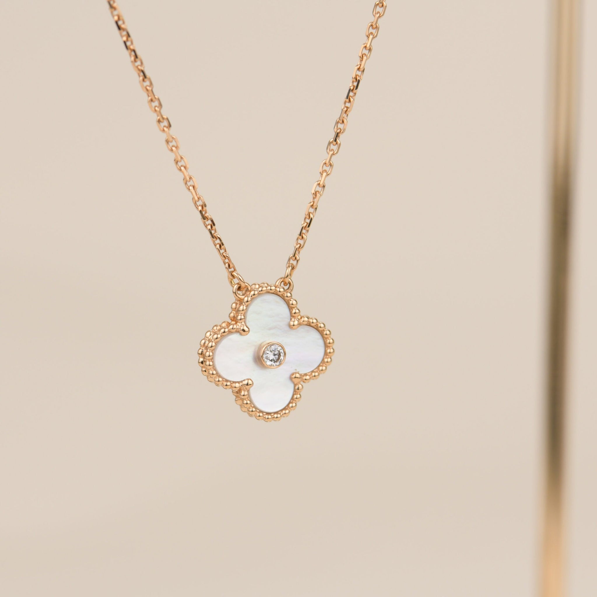 [Aurelle Style]CLOVER 15MM DIAMOND WHITE FRITILLARIA NECKLACE
