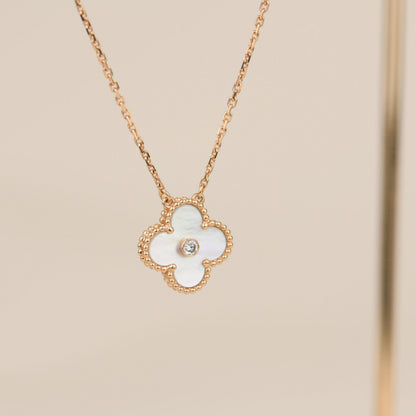[Aurelle Style]CLOVER 15MM DIAMOND WHITE FRITILLARIA NECKLACE