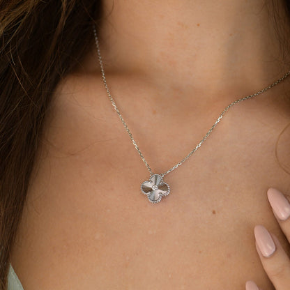 [Aurelle Style]CLOVER  15MM DIAMOND LASER NECKLACE SILVER