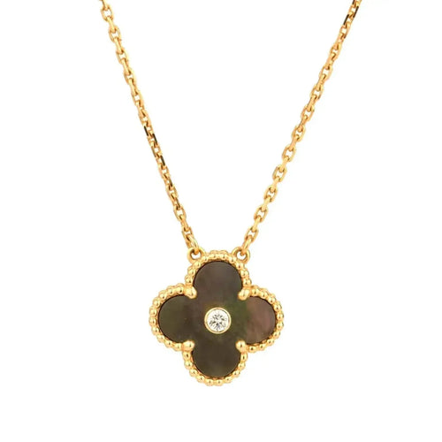 [Aurelle Style]CLOVER 15MM DIAMOND AND MOTHER-OF-GREY NECKLACE