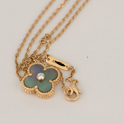 [Aurelle Style]CLOVER 15MM DIAMOND AND MOTHER-OF-GREY NECKLACE