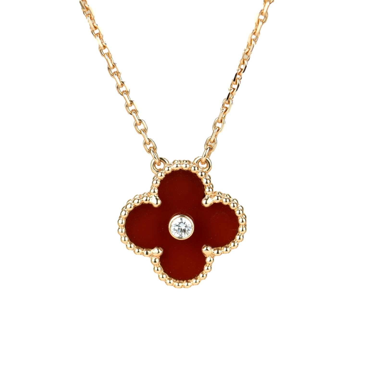[Aurelle Style]CLOVER 15MM DIAMOND CARNELIAN NECKLACE