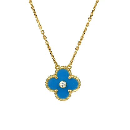 [Aurelle Style]CLOVER 15MM DIAMOND AND BLUE AGATE NECKLACE