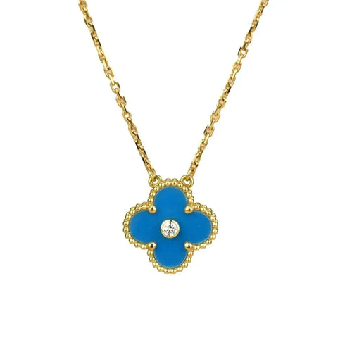 [Aurelle Style]CLOVER 15MM DIAMOND AND BLUE AGATE NECKLACE