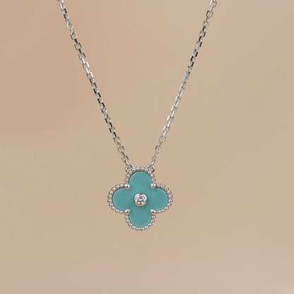 [Aurelle Style]CLOVER 15MM DIAMOND SVRES PORCELAIN  NECKLACE SILVER