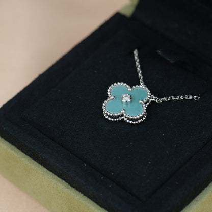 [Aurelle Style]CLOVER 15MM DIAMOND SVRES PORCELAIN  NECKLACE SILVER