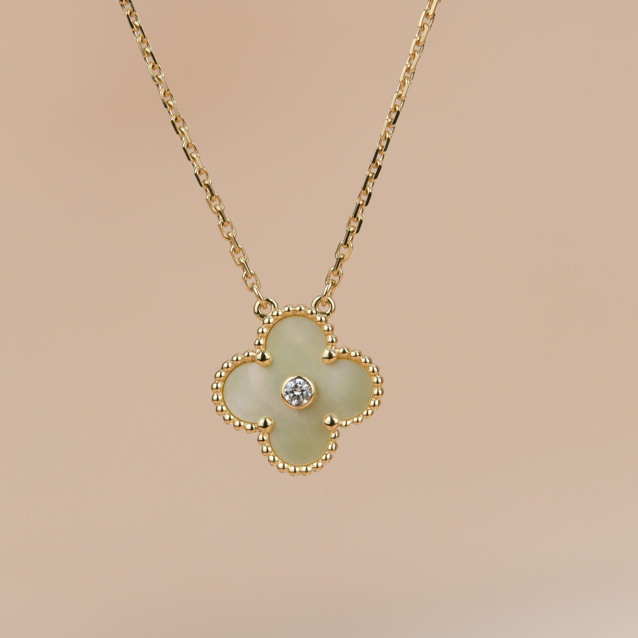 [Aurelle Style]CLOVER 15MM DIAMOND GOLD MOTHER OF PEARL NECKLACE