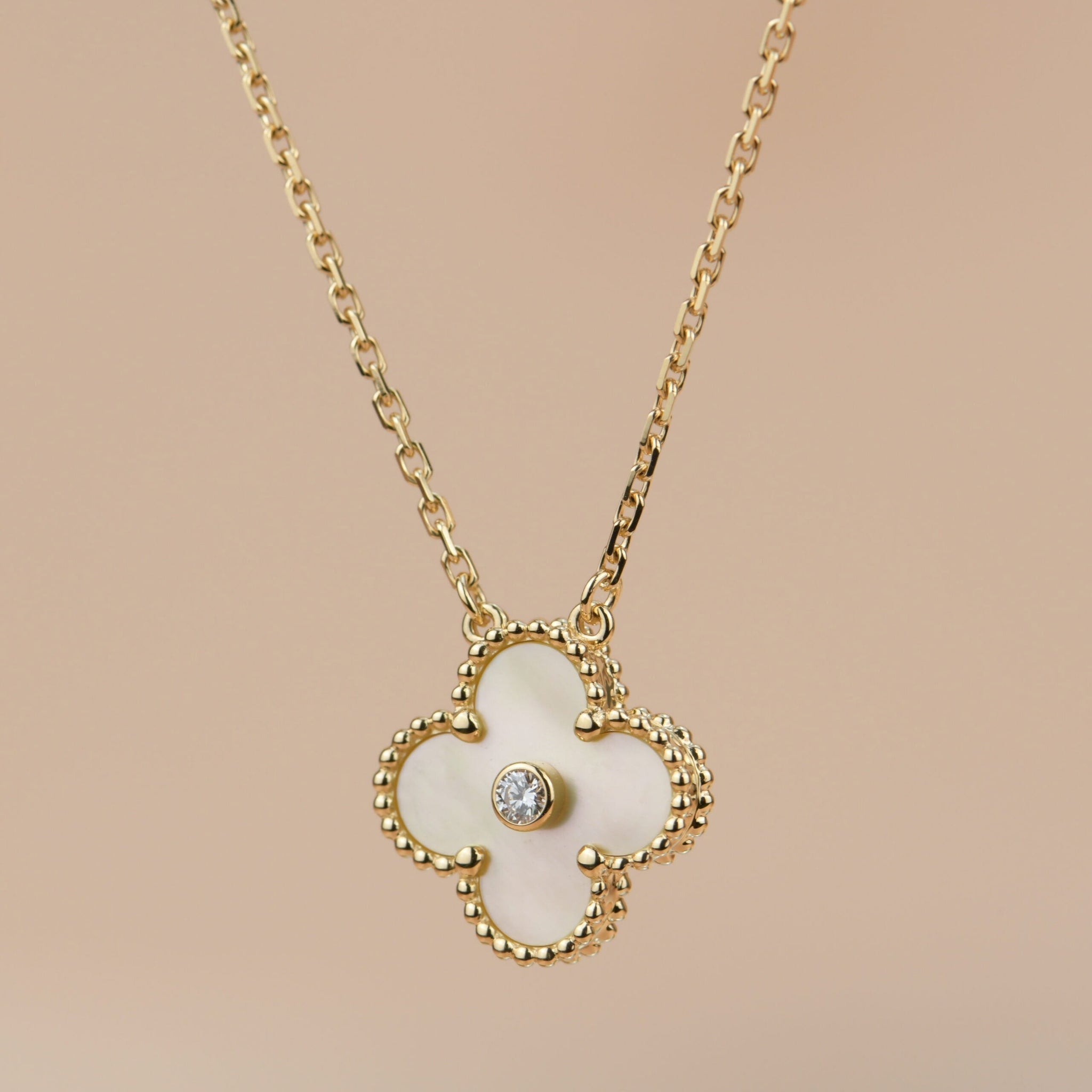 [Aurelle Style]CLOVER 15MM DIAMOND GOLD MOTHER OF PEARL NECKLACE
