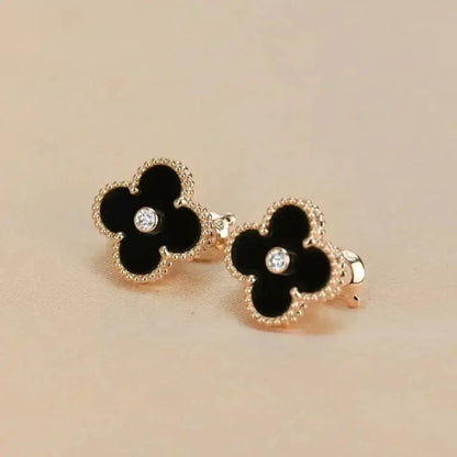 [Aurelle Style]CLOVER MEDIUM 1 MOTIFS ONYX DIAMOND EARRINGS