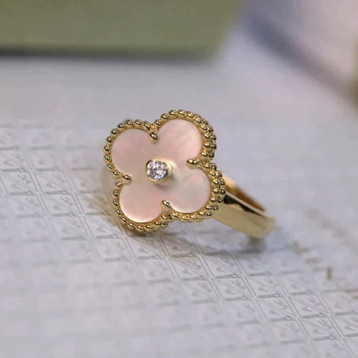 [Aurelle Style]CLOVER PINK MOP RING GOLD DIAMOND
