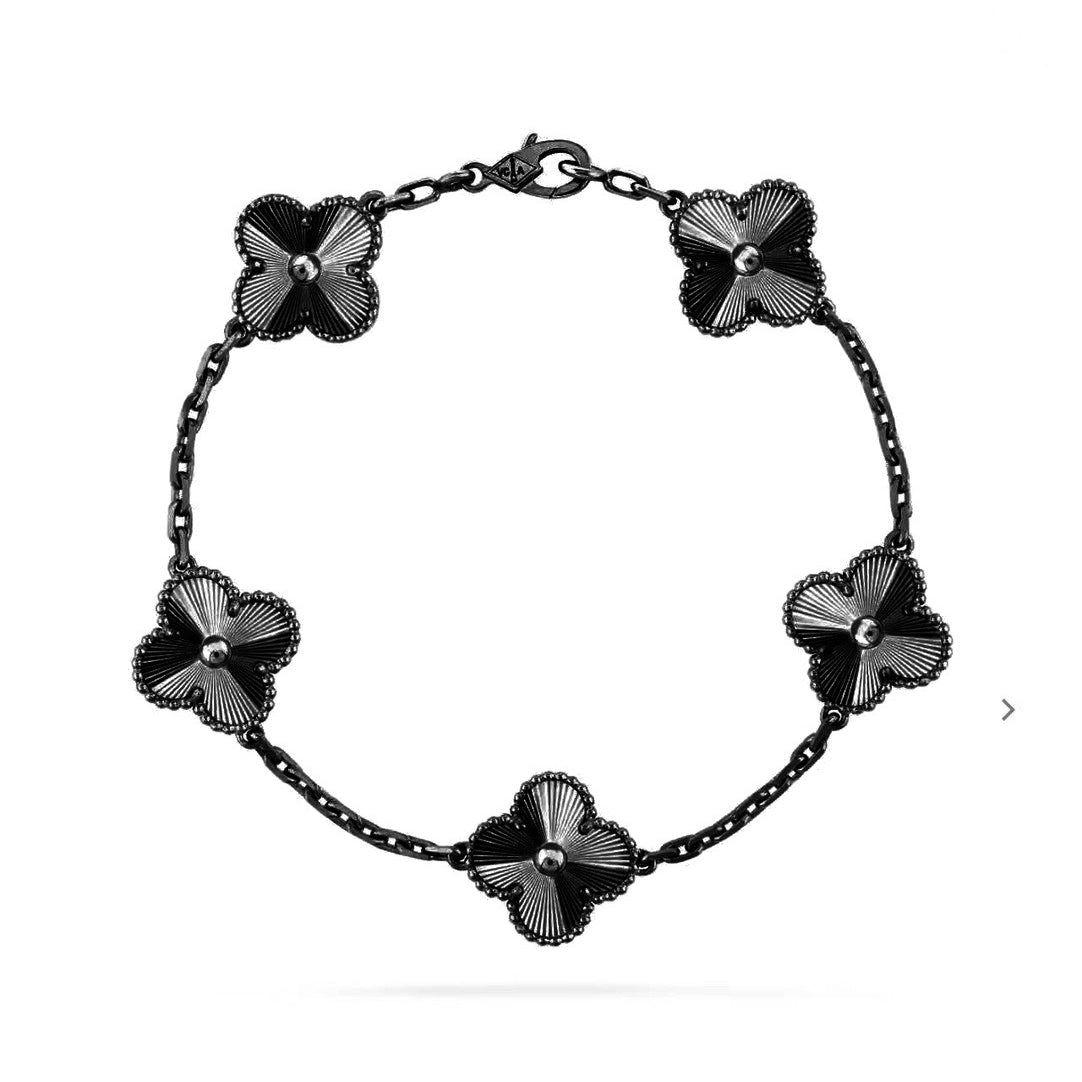 [Aurelle Style]CLOVER 5 MOTIF BLACK BRACELET