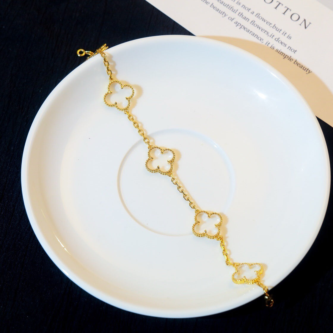 [Aurelle Style]CLOVER 5 MOTIF ROCK CRYSTAL BRACELET