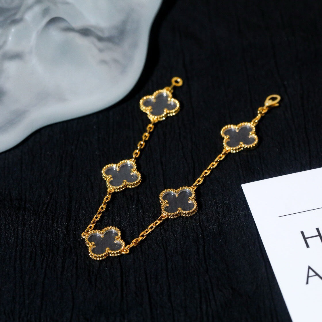 [Aurelle Style]CLOVER 5 MOTIF ROCK CRYSTAL BRACELET