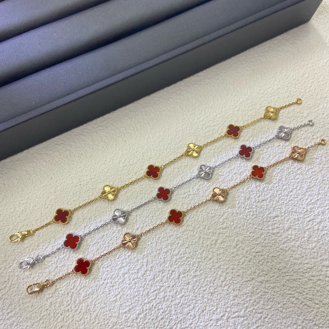 [Aurelle Style]CLOVER 6 MOTIF RED AGATE LASER BRACELET