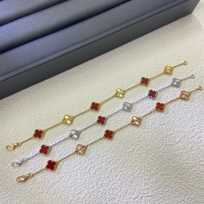 [Aurelle Style]CLOVER 6 MOTIF RED AGATE LASER BRACELET