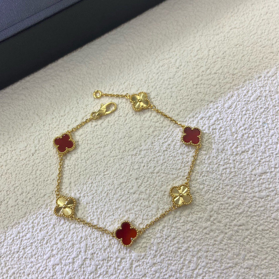 [Aurelle Style]CLOVER 6 MOTIF RED AGATE LASER BRACELET