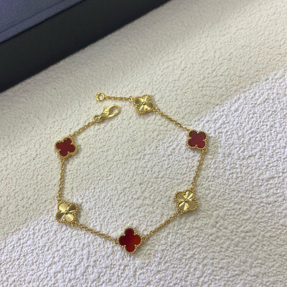 [Aurelle Style]CLOVER 6 MOTIF RED AGATE LASER BRACELET