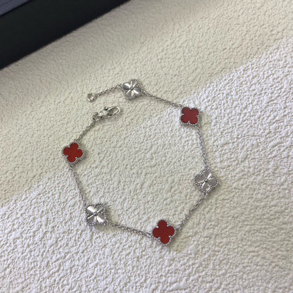[Aurelle Style]CLOVER 6 MOTIF RED AGATE LASER BRACELET